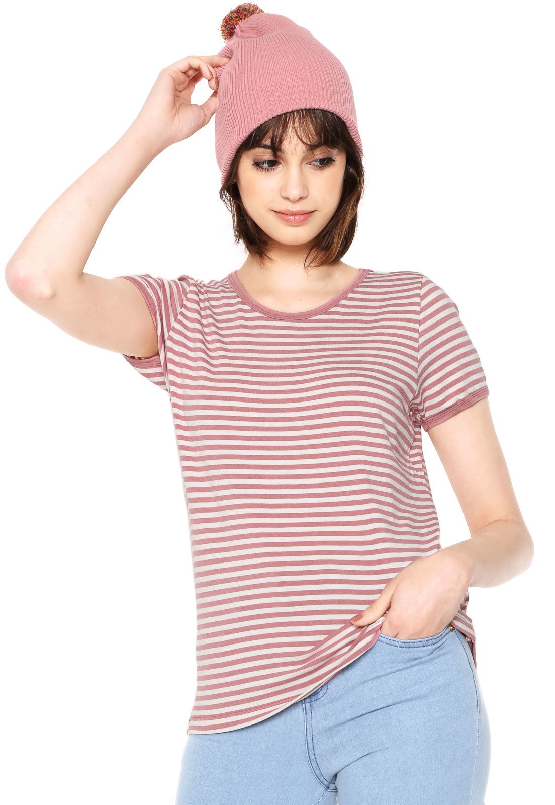 blusa listrada rosa