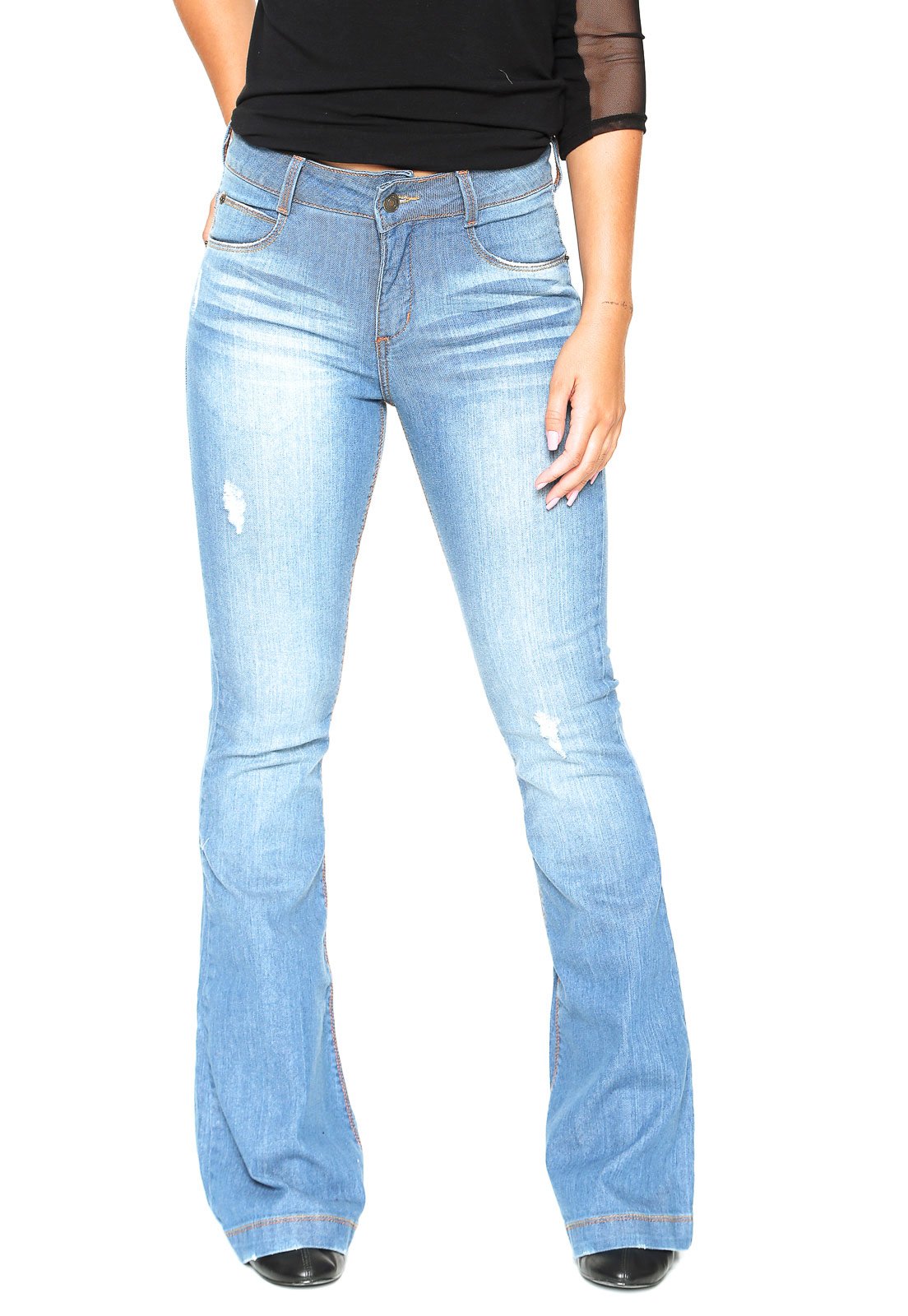 calça jeans flare hering