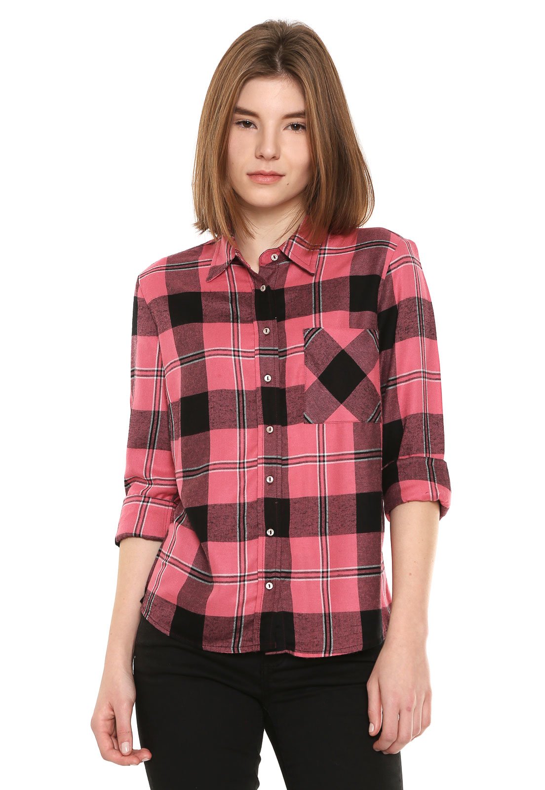 Camisa xadrez deals rosa feminina