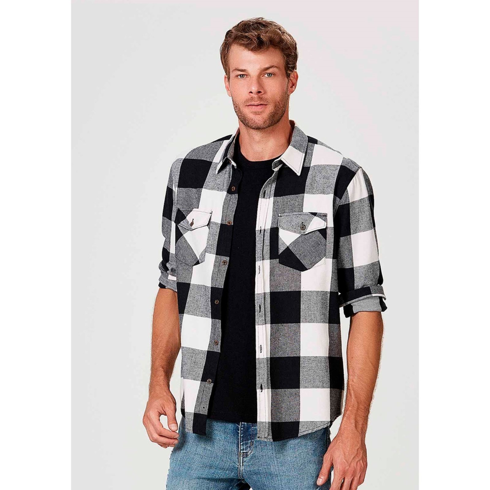 Camisa Xadrez Flanela Preto Branco