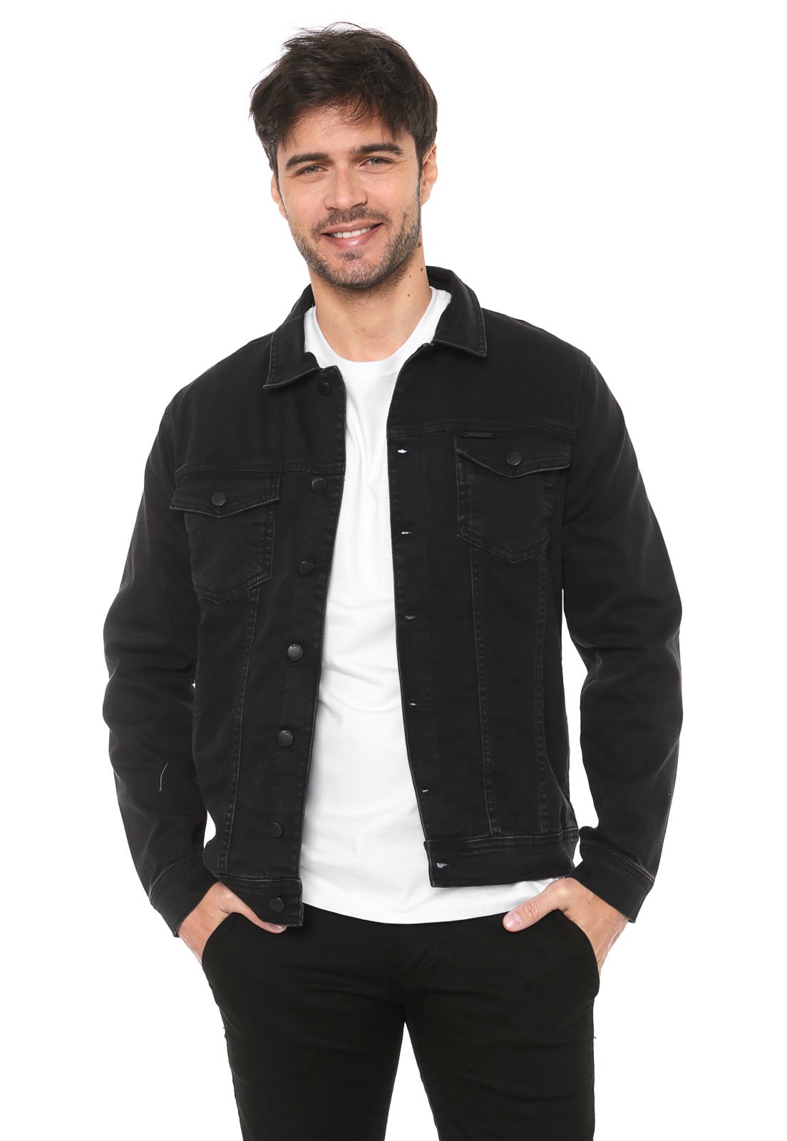 jaqueta de sarja masculina preta