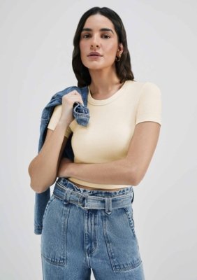 Kit Com 2 Blusas Básicas Femininas Cropped Em Ribana Canelada