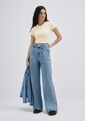 Kit Com 2 Blusas Básicas Femininas Cropped Em Ribana Canelada