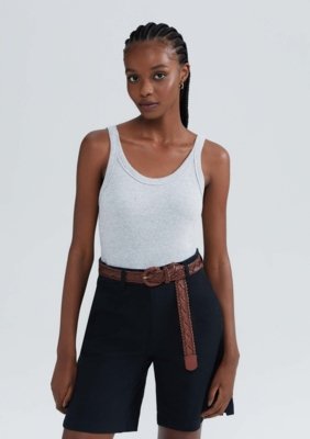 Kit Com 2 Regatas Básicas Femininas Slim Em Ribana Canelada