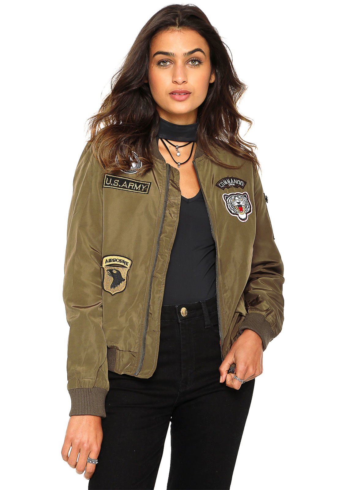 jaqueta bomber verde militar feminina