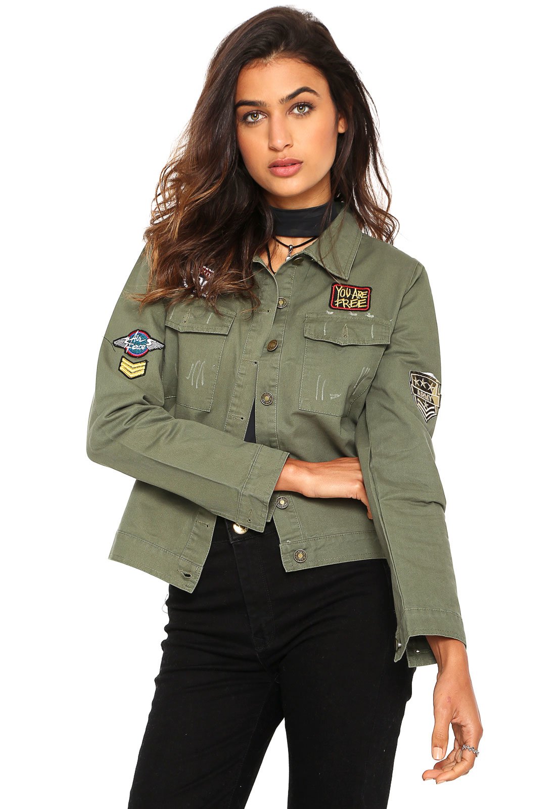 jaqueta de sarja verde militar