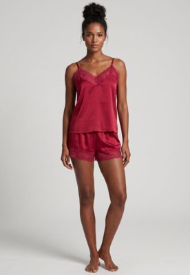 Short Doll Feminino Hope Alças Finas em Cetim e Renda Rosa