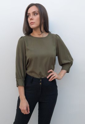 Blusa Hora De Diva Mangas Bufantes Verde Musgo Compre Agora