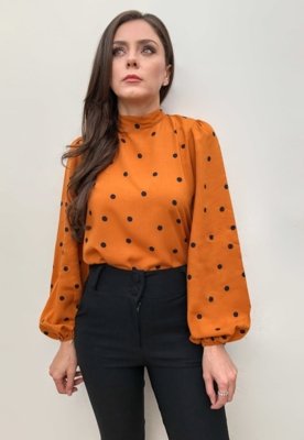 Blusa Hora De Diva Mangas Longas Bufantes Caramelo Po Compre Agora