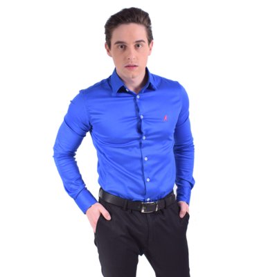 Camisa Social Horus Azul Royal Super Slim Menor preço em Camisa Social Horus Azul Royal Super Slim