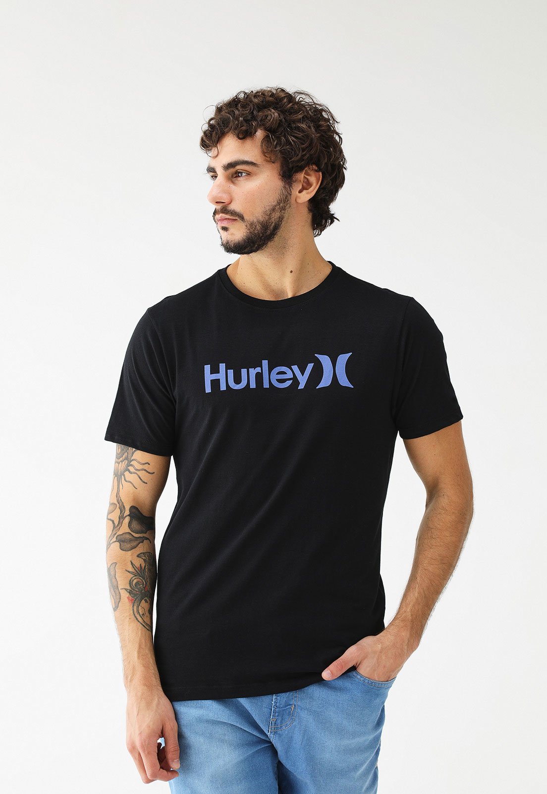 Camiseta Hurley Reta Estampada Preta