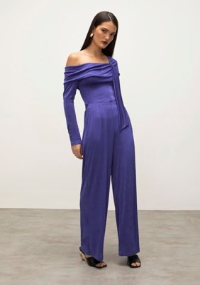 Calça Iódice Reta Cós Alto Com Elástico Roxo