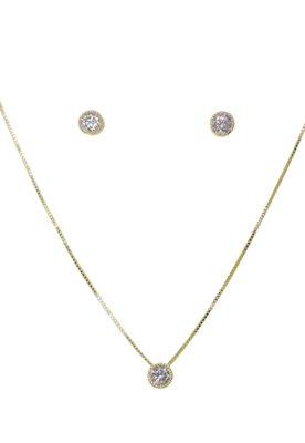 Conjunto Infine Colar E Brincos Ponto De Luz Zircônia Dourado Menor preço em Conjunto Infine Colar E Brincos Ponto De Luz Zircônia Dourado