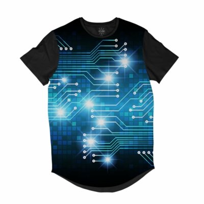Camiseta Insane 10 Longline Circuitos Sublimada Preta Azul Menor preço em Camiseta Insane 10 Longline Circuitos Sublimada Preta Azul