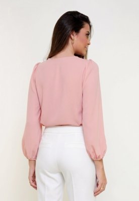 Blusa Intens Manga Longa Crepe Rosa