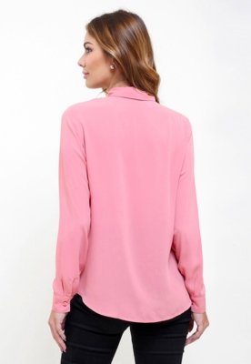Camisa Intens Manga Longa Crepe Laço Rosa