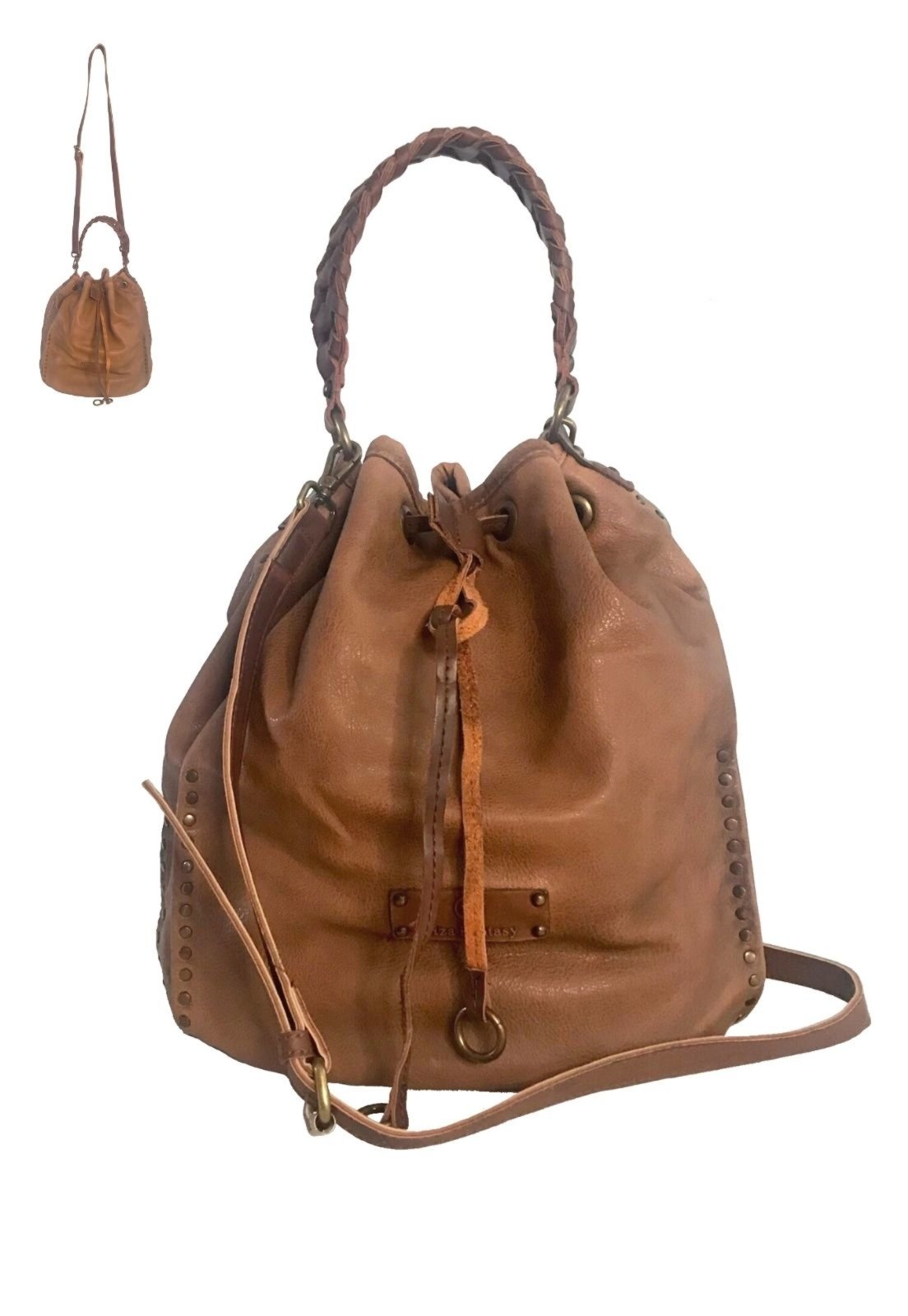 tan suede bucket bolsa
