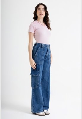 Blusa Polo em Ribana Básica Just Basic Rosa