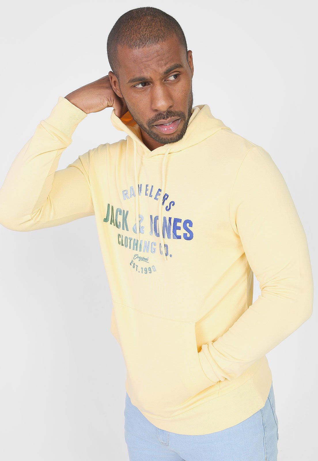 Blusa de Moletom Fechada Jack & Jones Bordado Amarelo - Compre Agora