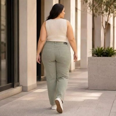 Calça Reta Moda Plus Size Jeans Loka