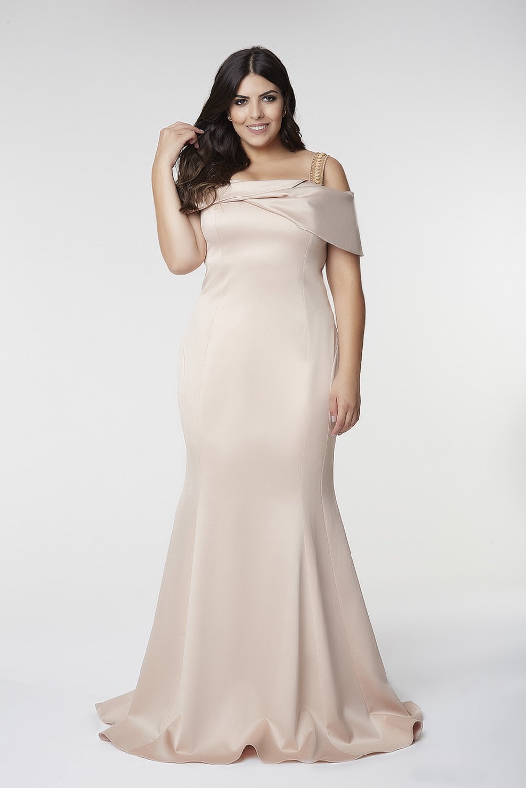 vestido rosa nude longo