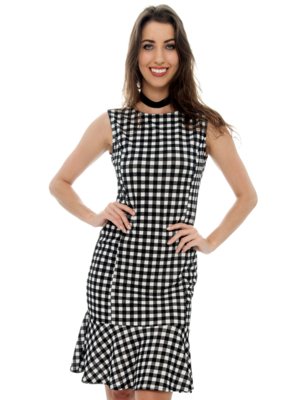 Vestido Jogabe Midi Xadrez Vinchy Preto Menor preço em Vestido Jogabe Midi Xadrez Vinchy Preto