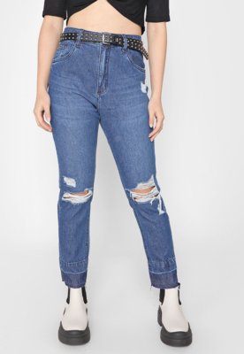 Calça Jeans Boyfriend Com Destroyed- Azul - PRIVALIA - O outlet