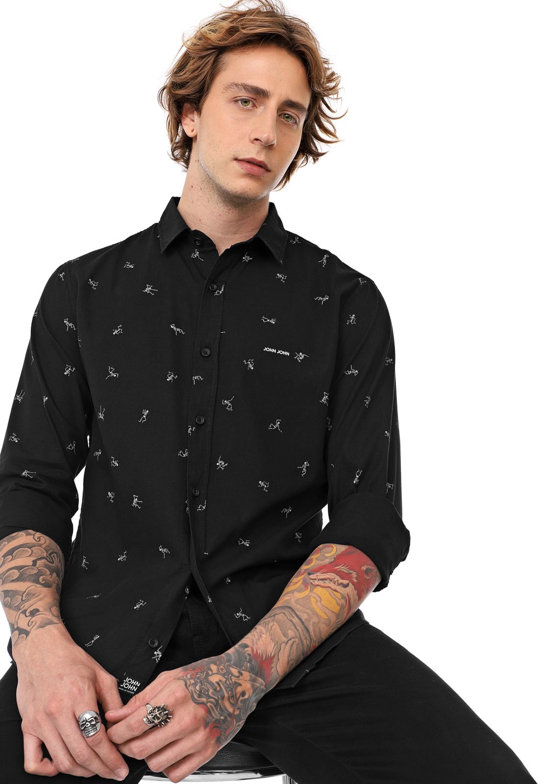 T-shirt Masculina Rlaxed Fit Skull Square - John John - Preto