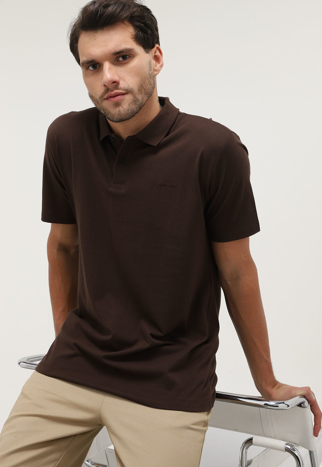 Camisa Polo John John Reta Logo Branca - Compre Agora