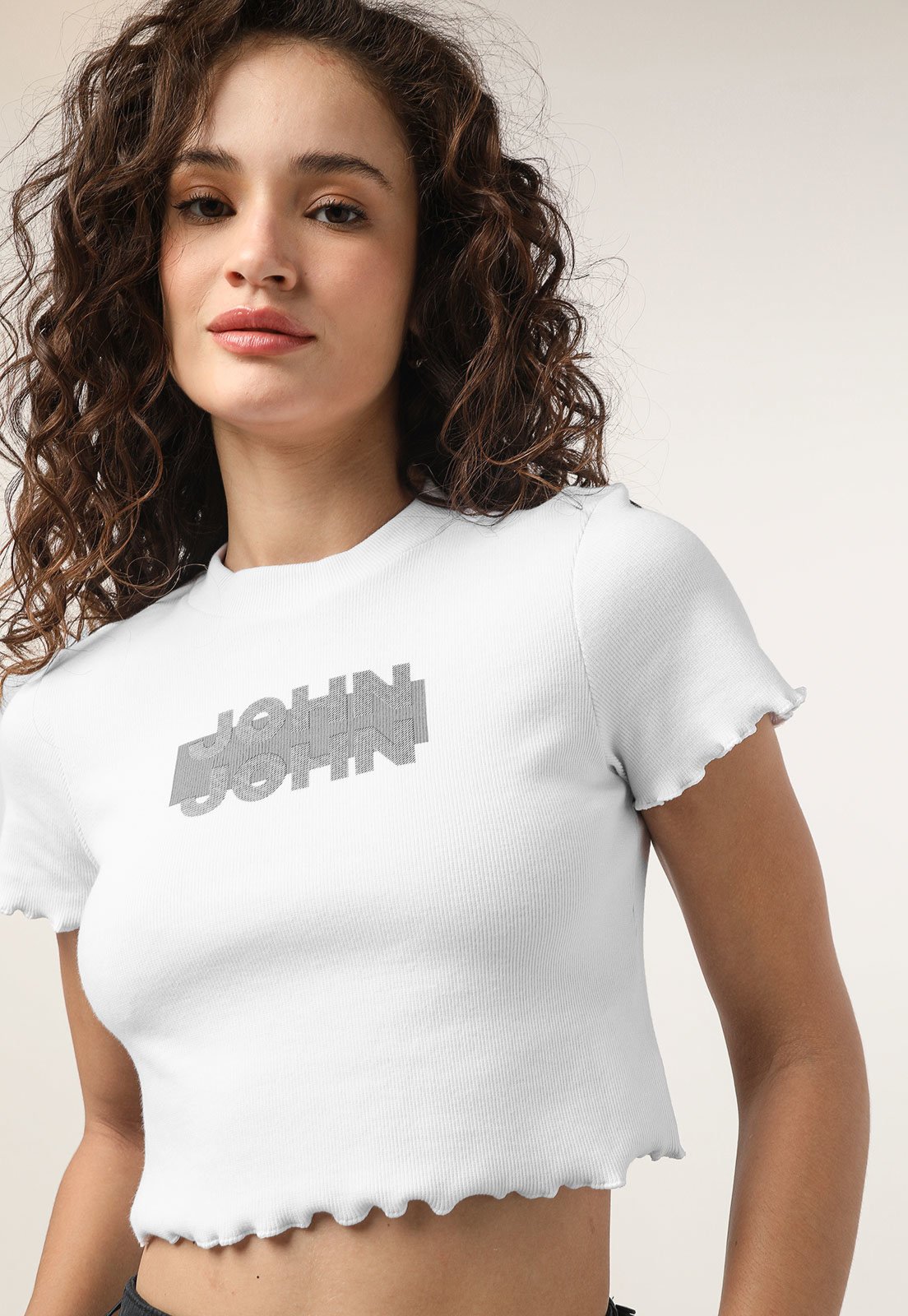 CAMISETA JOHN JOHN CLOUD CROPPED MALHA BRANCO FEMININA T-SHIRT