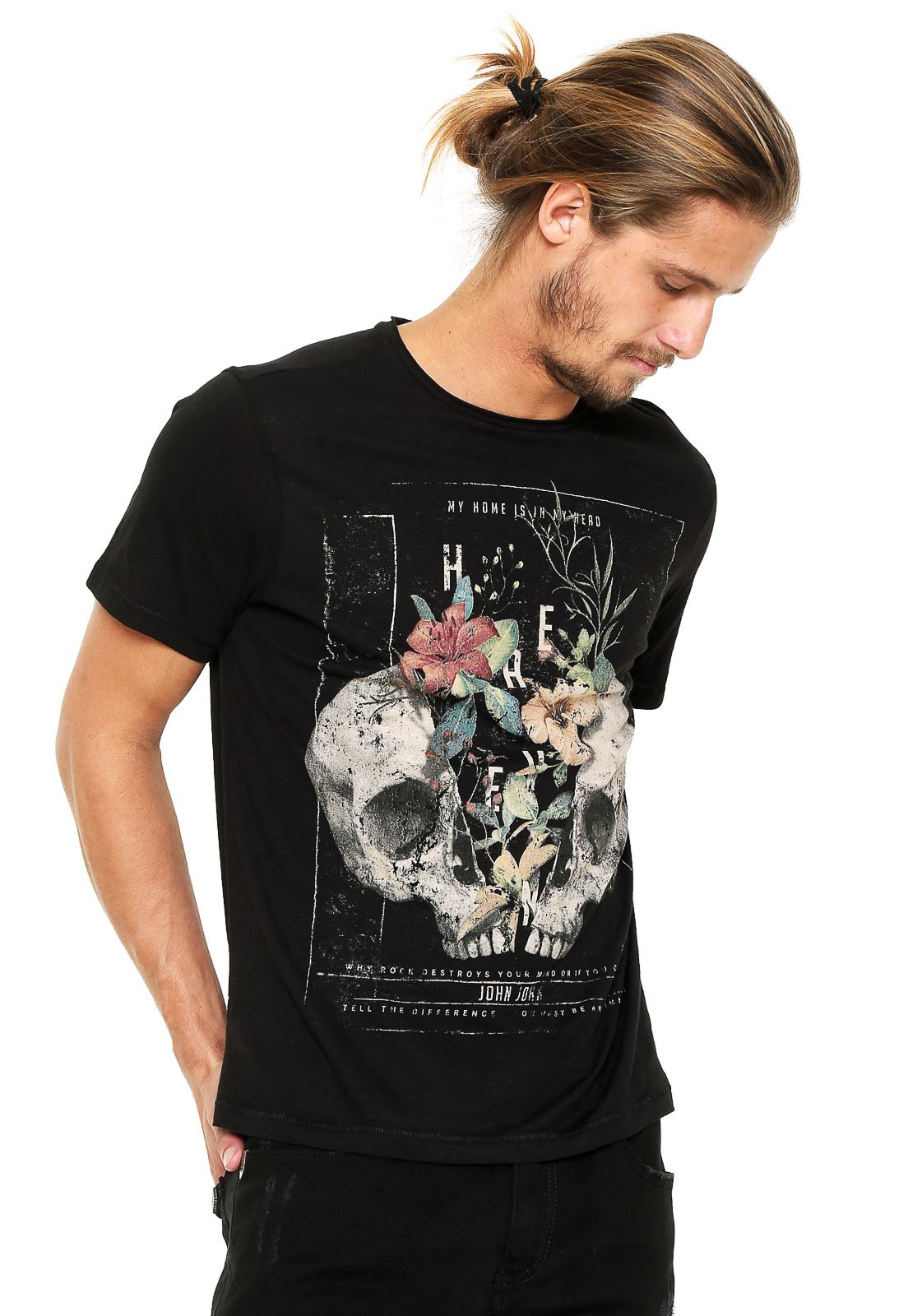 Camiseta John John Estampada Preta Lote com 4 Peças