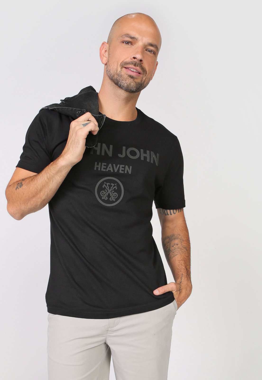 Camiseta John John Masculina Regular Linear JJ Made In Heaven Preta
