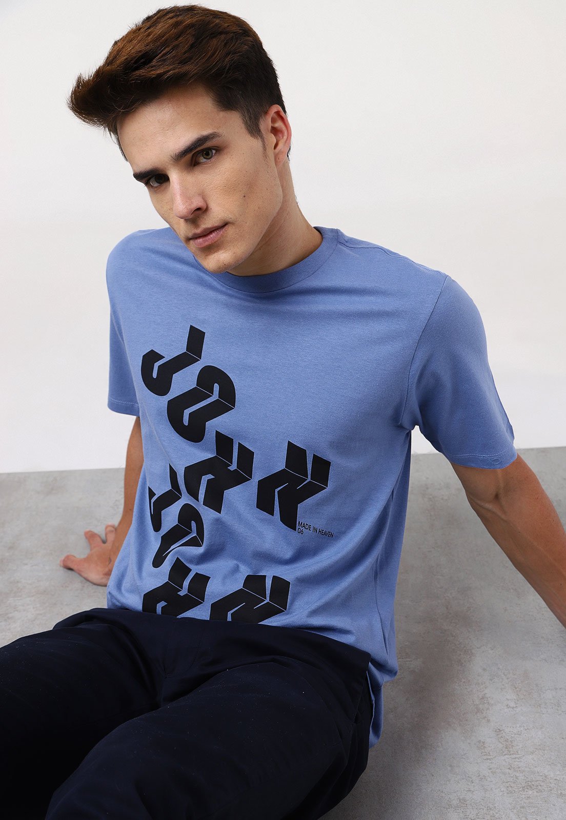 Camiseta John John Basic Masculina Azul Médio