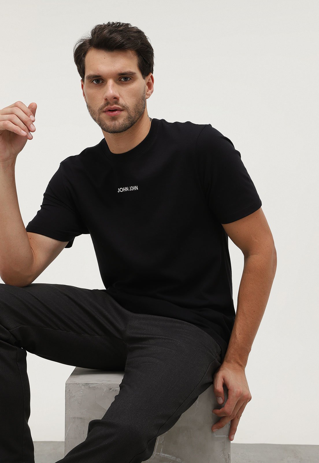 Camiseta John John Logo Masculina Preta - Preto