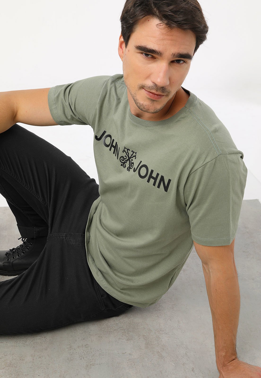 Camiseta John John London Off-White/Verde 