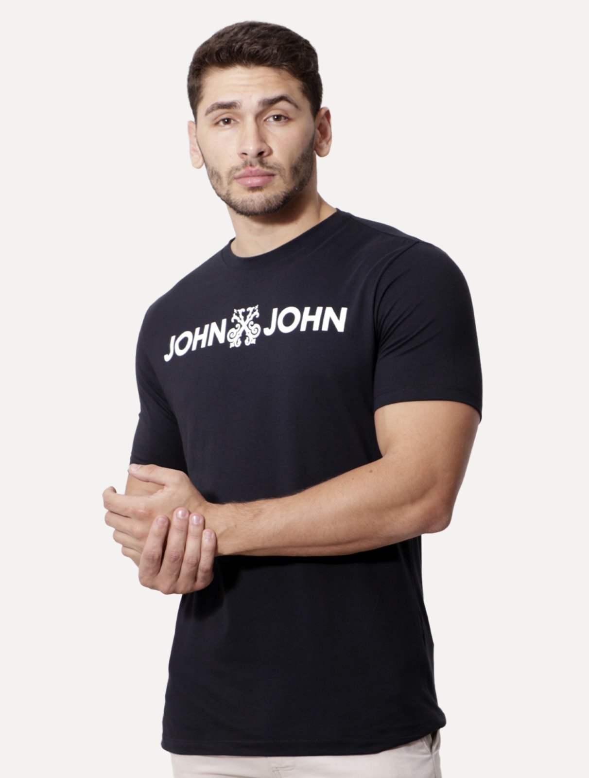 Camiseta John John Estampada Faixa Logo Feminina - Preto