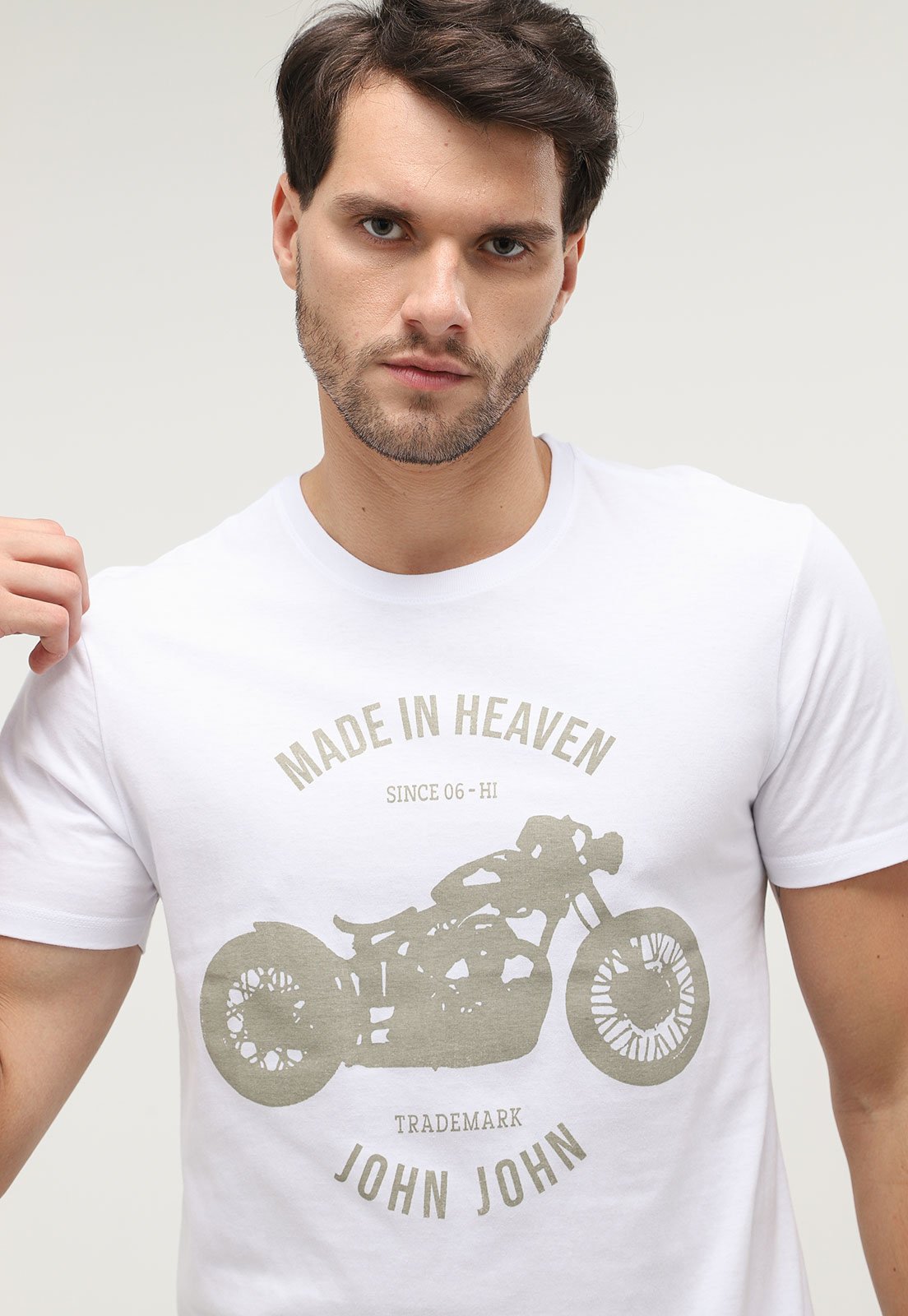 Camiseta John John Masculina Motorcycle Suply Co. Branca - Branco