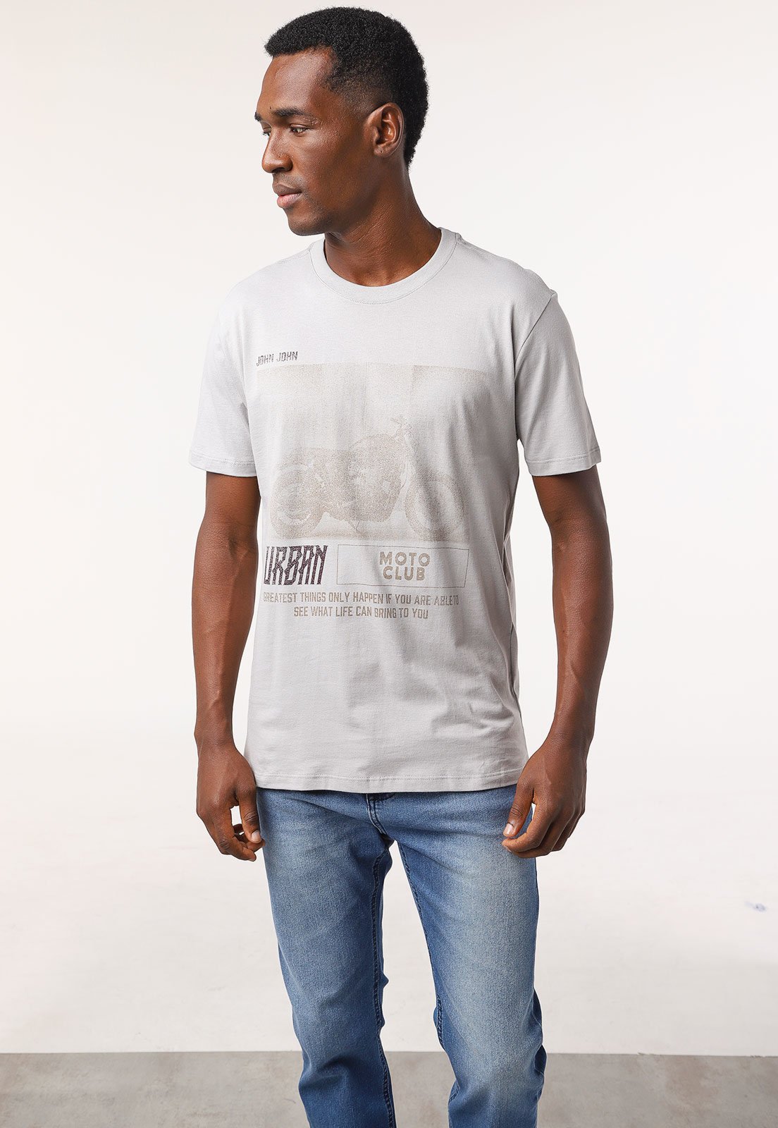 Camiseta John John Urban Moto Club Masculina Cinza Claro