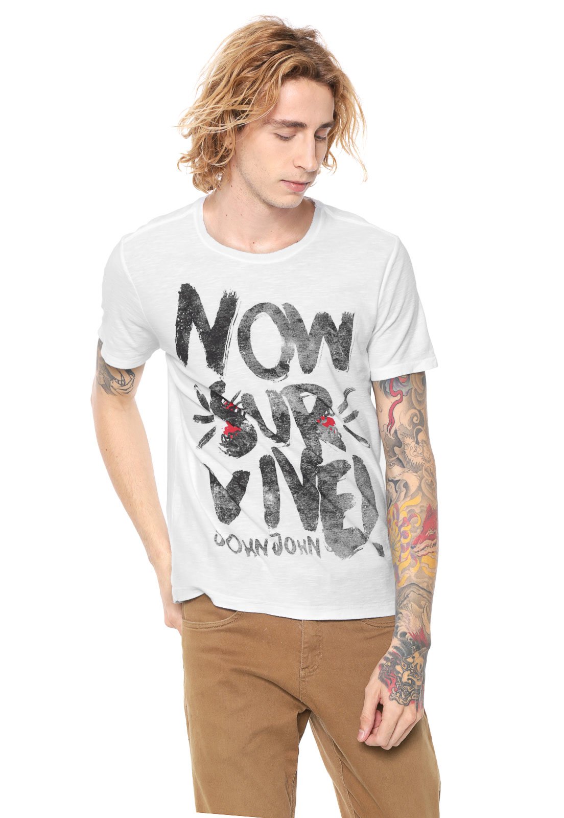 Camiseta John John Now Survive Branca - Compre Agora