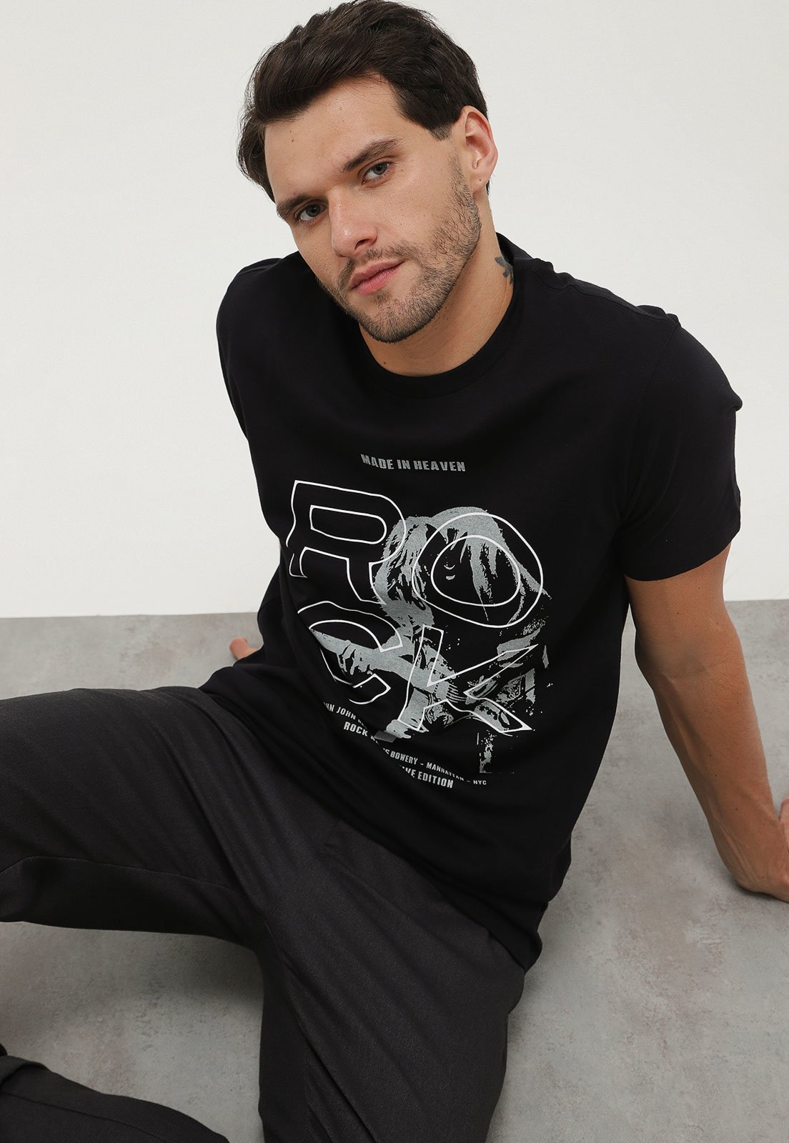 Camiseta John John RG Flame Transfer Black Masculina Preto