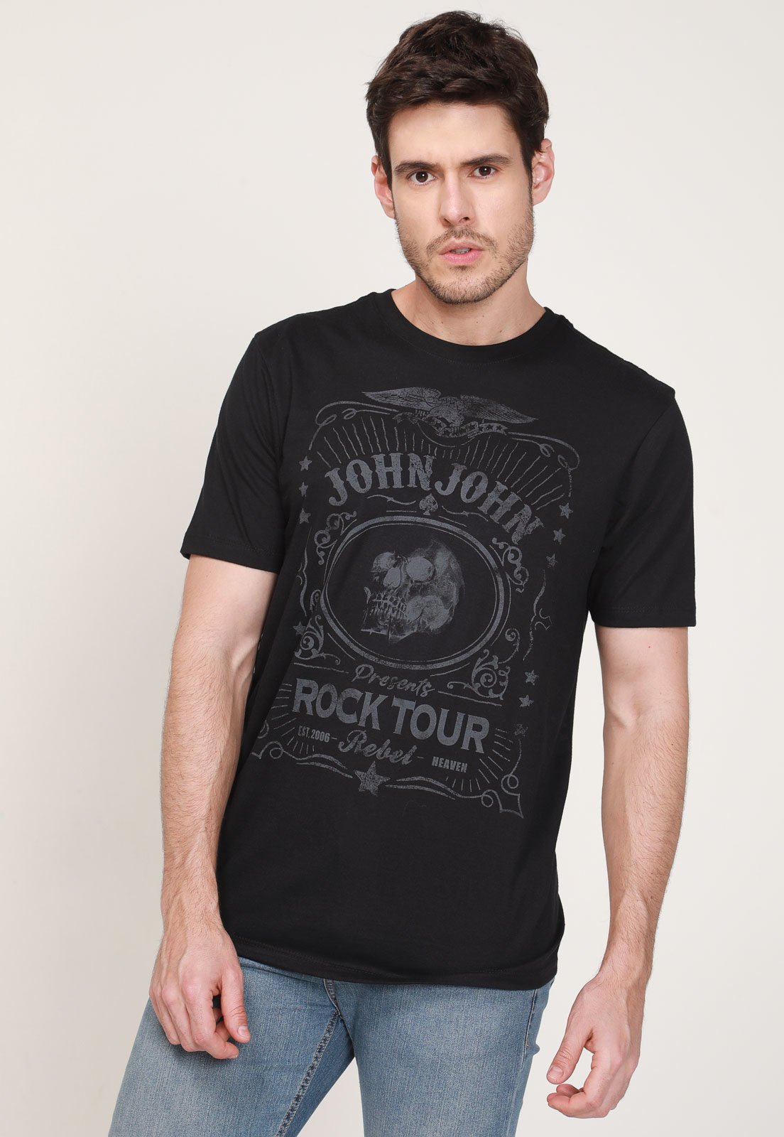 Camiseta John John Logo Preta - Faz a Boa!
