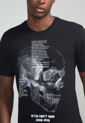 CAMISETA JOHN JOHN SKULL AMÉRICA ESTAMPA CAVEIRA FEMININA - Preto