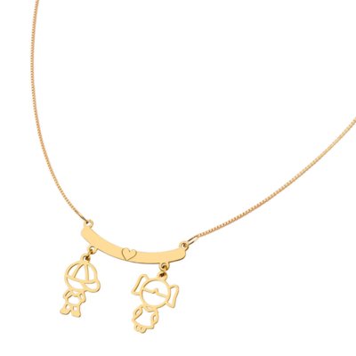 Colar Joia em Casa Menino e Menina Dourado Menor preço em Colar Joia em Casa Menino e Menina Dourado
