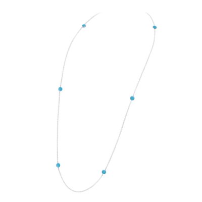 Colar Joia em Casa com Zircônia Azul Turquesa Redonda 80cm Prata Menor preço em Colar Joia em Casa com Zircônia Azul Turquesa Redonda 80cm Prata