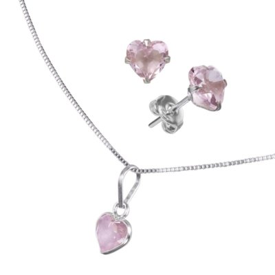 Conjunto Joia em Casa Zircônia Rosa Coração 6mm Prata Menor preço em Conjunto Joia em Casa Zircônia Rosa Coração 6mm Prata