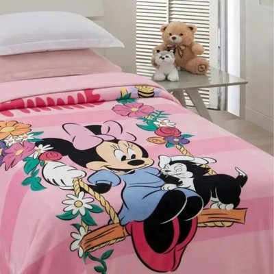 Cobertor Solteiro Jolitex Microfibra Minnie Raschel Rosa