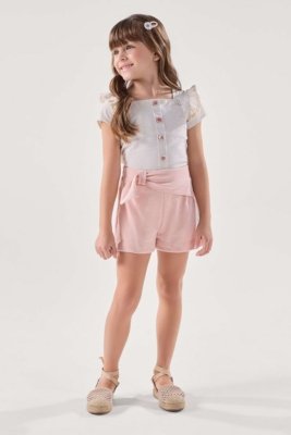 Conjunto Blusa Linho com Shorts Rosa