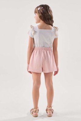 Conjunto Blusa Linho com Shorts Rosa