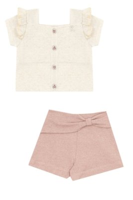 Conjunto Blusa Linho com Shorts Rosa