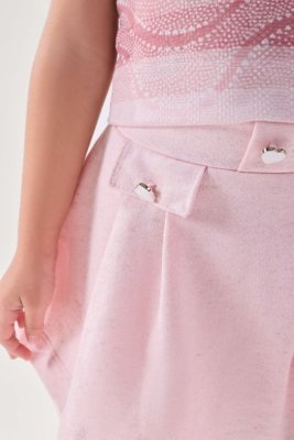 Conjunto Blusa Rosa com Short-Saia em Moletinho com Linho